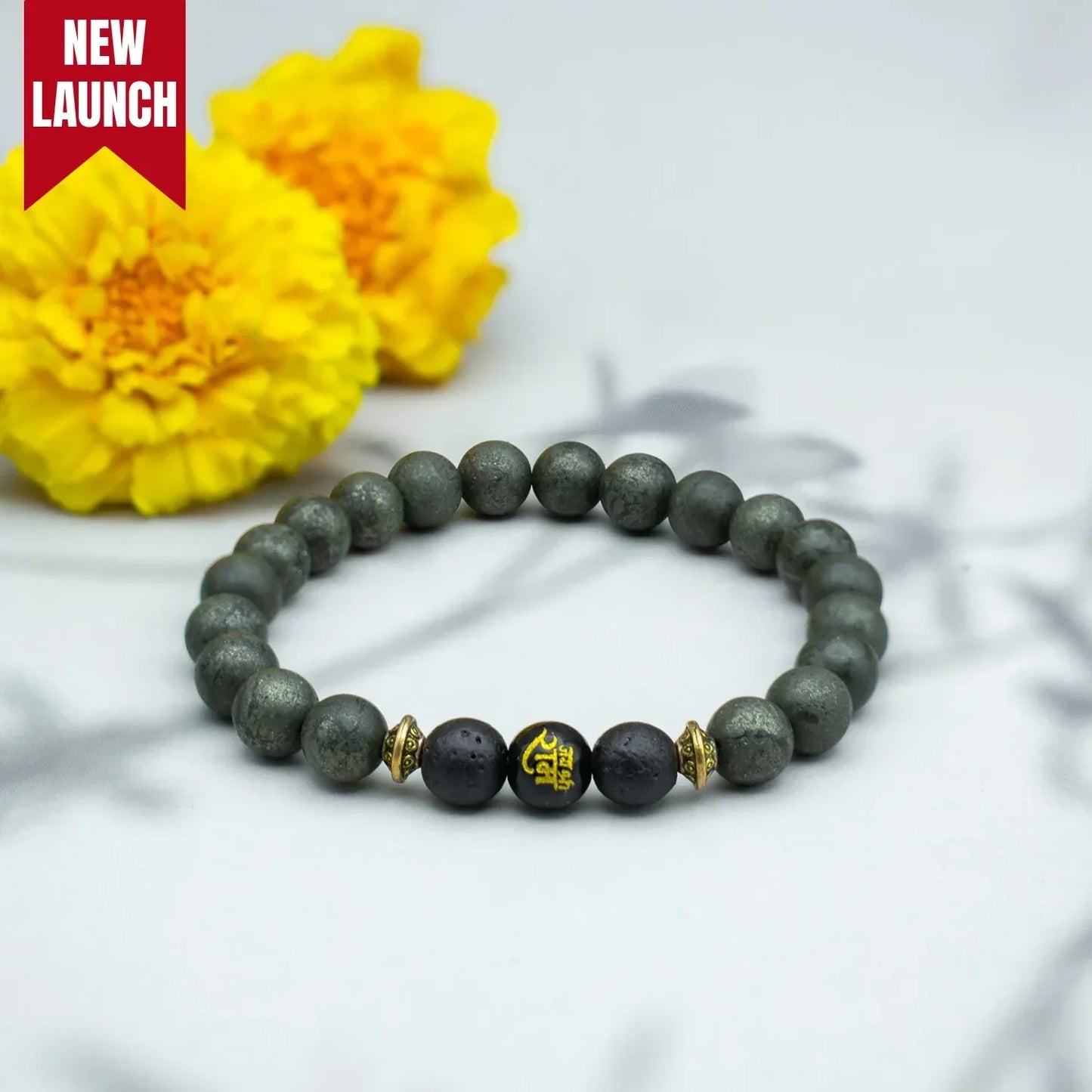 Raw Pyrite Bracelet with Ram Bead