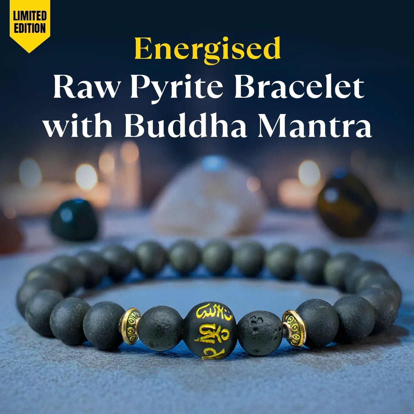 Energised Raw Pyrite Bracelet with Buddha Mantra