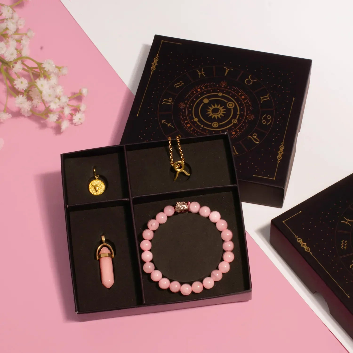 Taurus Zodiac Gift Box with Rose Quartz Crystals