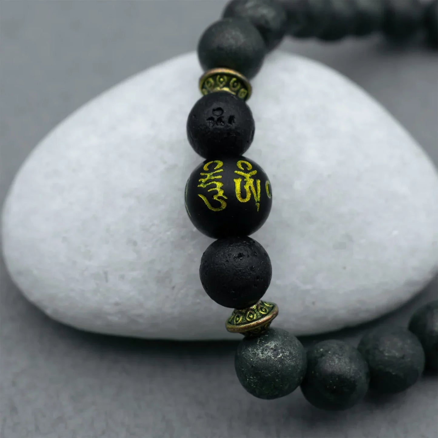 Raw Pyrite Bracelet with Buddha Mantra