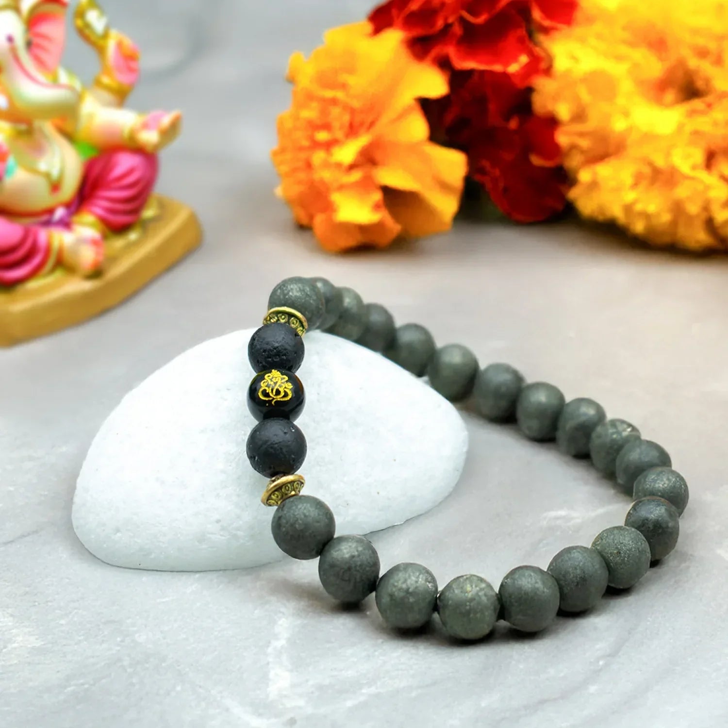 Raw Pyrite Bracelet with Ganesh Bead