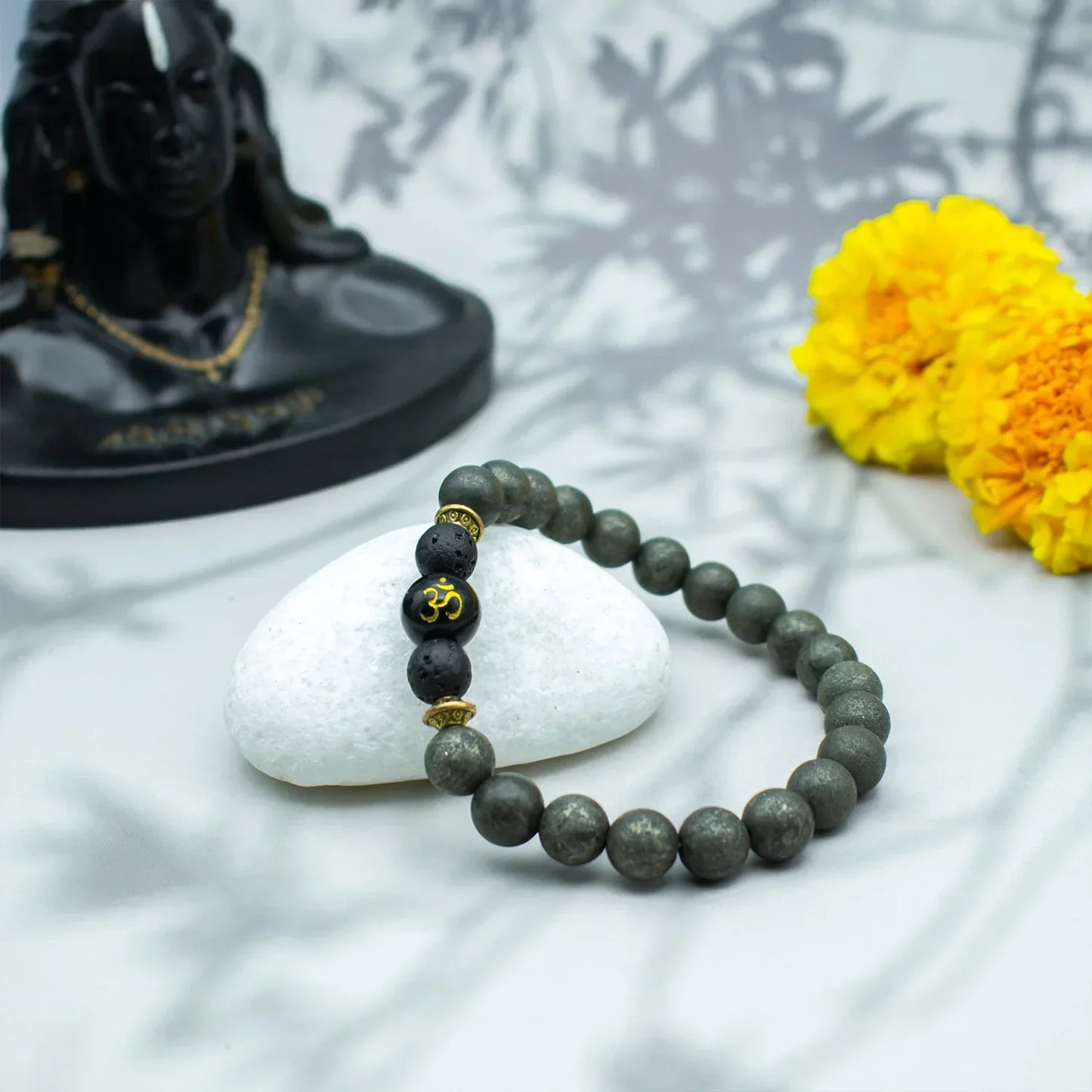Raw Pyrite Bracelet with Om bead
