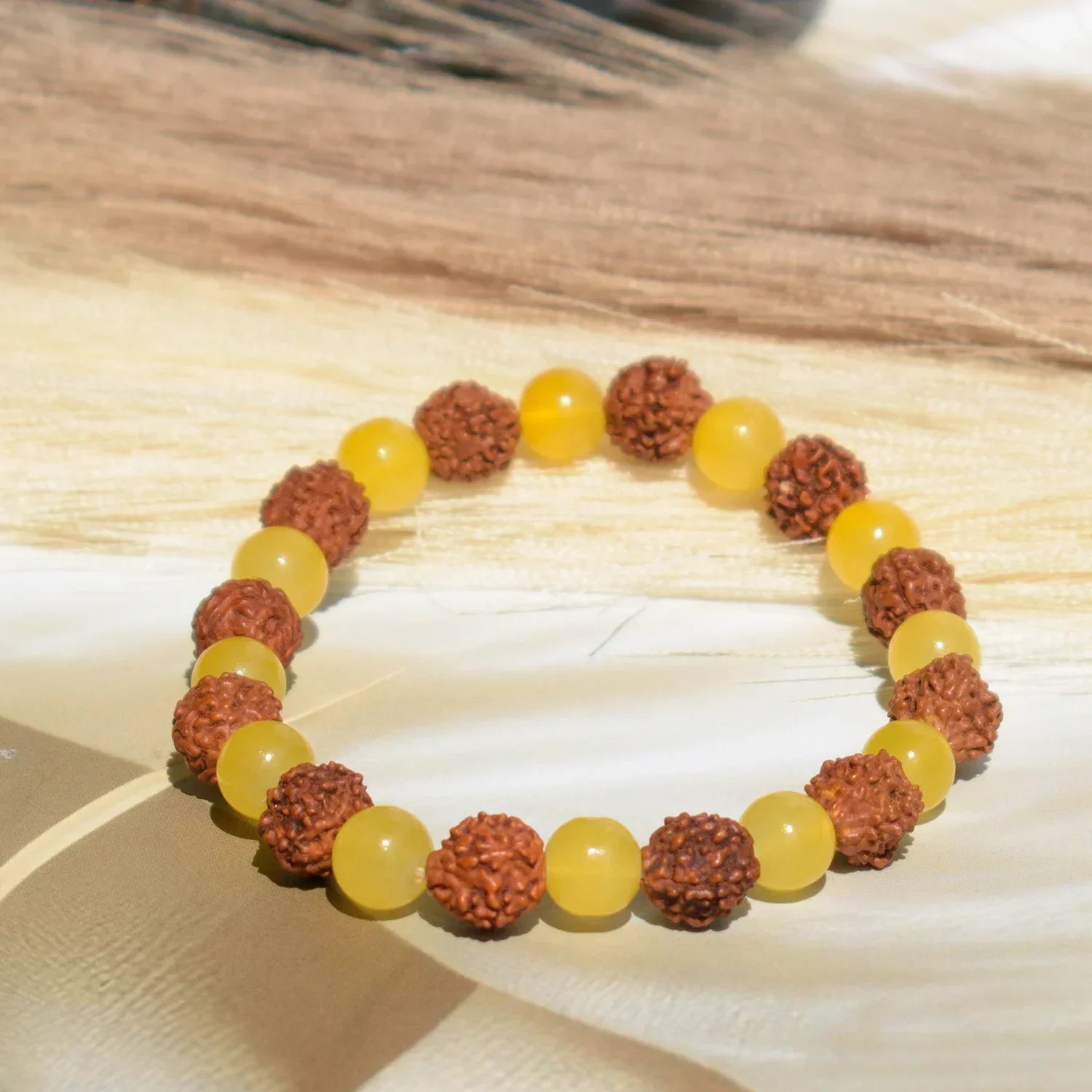 Yellow Aventurine Bracelet with 5 Mukhi Rudraksha