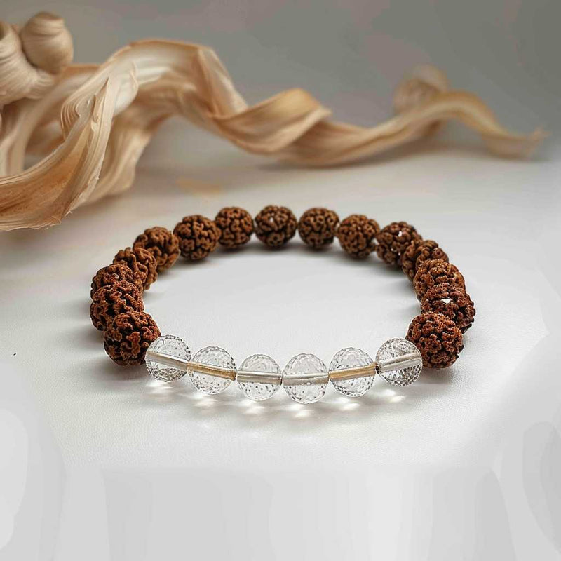5 Mukhi Rudraksha Bracelet With White Crystals