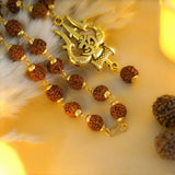 5 Mukhi Rudraksha Gold Plated Bracelet (Free: 5 Mukhi Rudraksha Mala with Gold-Plated Trishul Pendant)