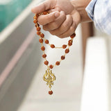 5 Mukhi Rudraksha Gold Plated Bracelet (Free: 5 Mukhi Rudraksha Mala with Gold-Plated Trishul Pendant)
