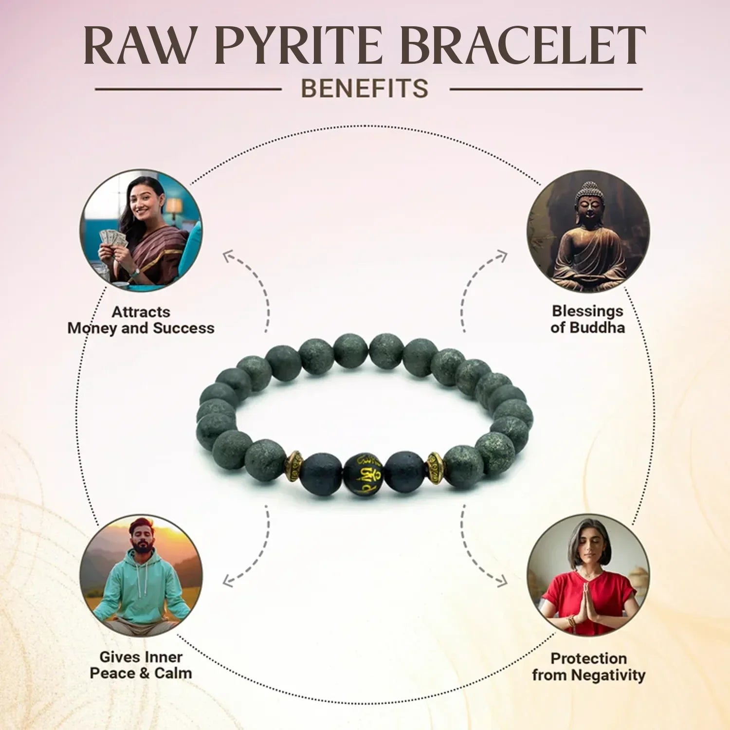 Raw Pyrite Bracelet with Buddha Mantra