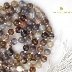 Botswana Agate Mala Necklace Knotted 108 Mala Beads, 108 Prayer Beads, Buddhist Meditation Mala