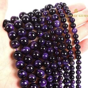 Purple Tiger Eye Round Beads Healing Gemstone Loose Beads