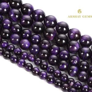 Purple Tiger Eye Round Beads Healing Gemstone Loose Beads