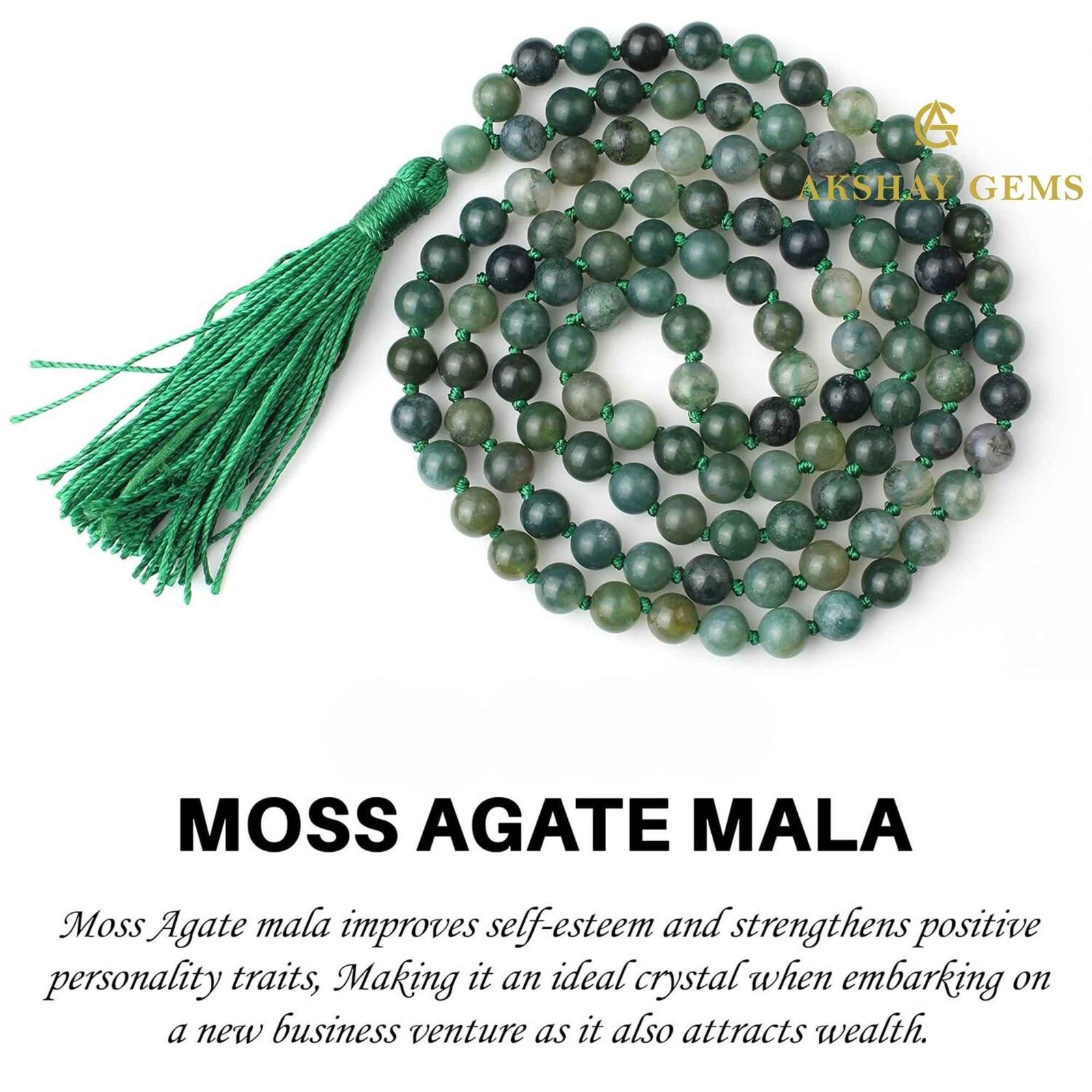 Moss Agate Mala Necklace 108 Mala Beads, 108 Prayer Beads, Buddhist Meditation Mala - Image 3