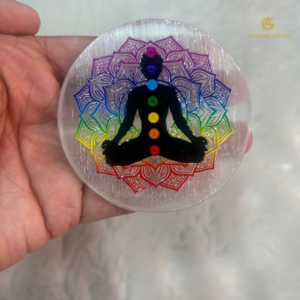 Selenite Charging Plate Coaster with 3D 7 Chakra Symbol