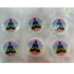 Selenite Charging Plate Coaster with 3D 7 Chakra Symbol