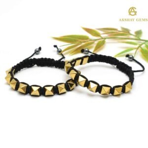 Golden Pyrite Pyramid (Coated Hematite) Braided Bracelet