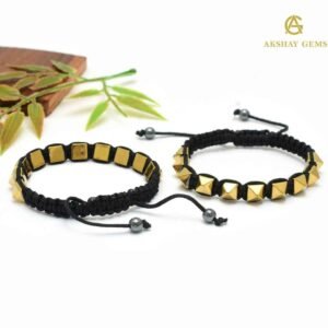 Golden Pyrite Pyramid (Coated Hematite) Braided Bracelet