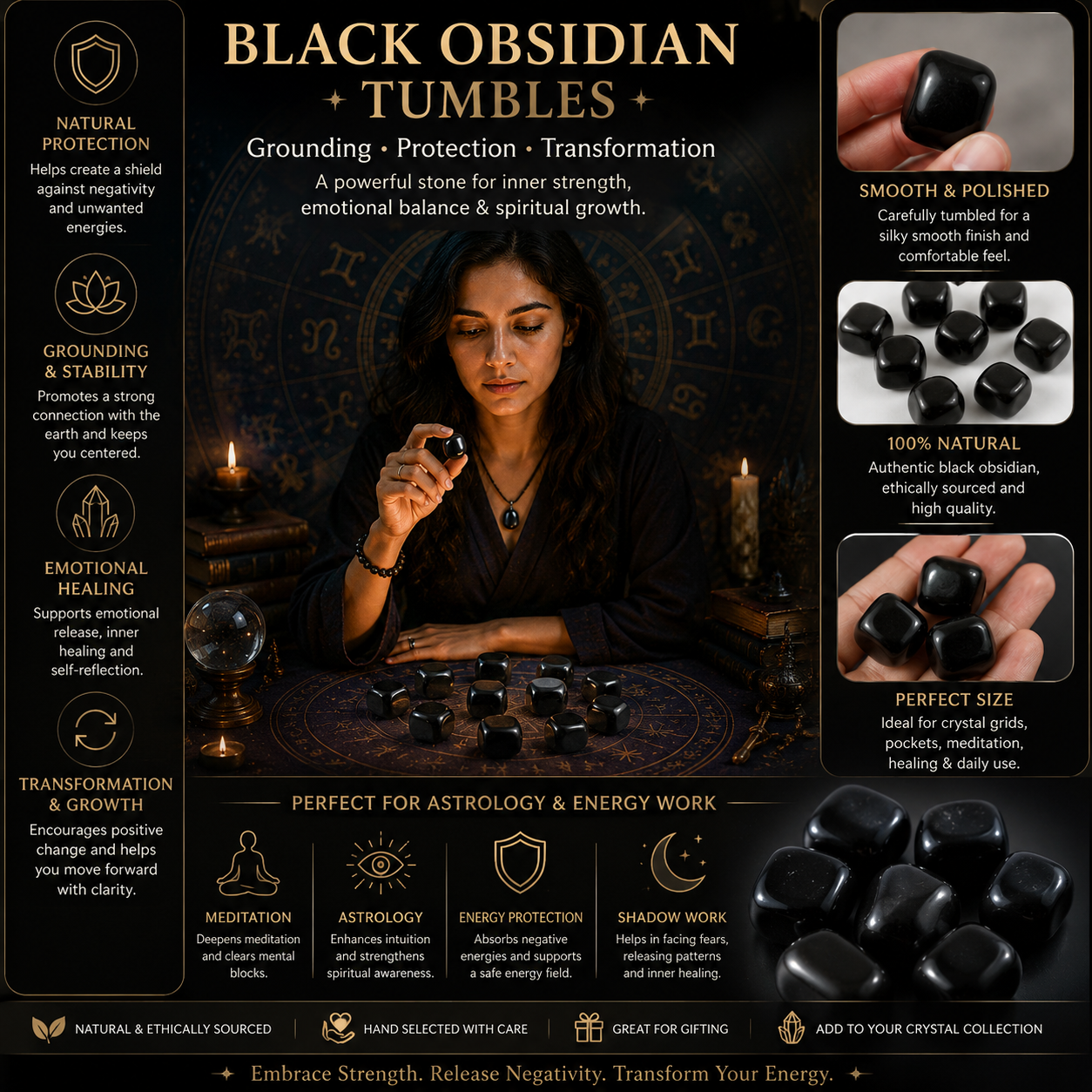 Natural Black Obsidian Tumble Stones – Polished Healing Crystal for Protection, Grounding, Reiki & Meditation - Image 4