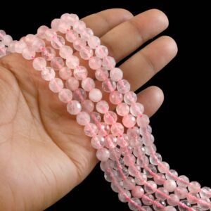 8mm Faceted Rose Quartz Beads String – Natural Pink Crystal Round Cut for Jewellery Making (Wholesale)