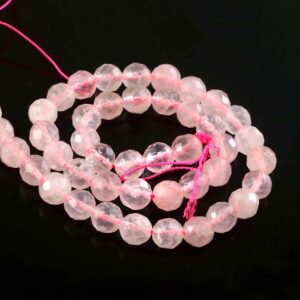 8mm Faceted Rose Quartz Beads String – Natural Pink Crystal Round Cut for Jewellery Making (Wholesale)