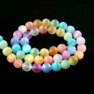 8mm Multicolor Selenite Beads String – Natural Cat’s Eye Finish Round Beads for Jewellery Making (Wholesale)