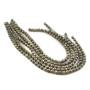 8mm Faceted Pyrite Beads String – Natural Metallic Pyrite Round Beads for Jewellery Making (Wholesale)
