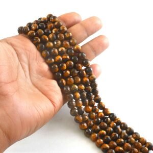 8mm Faceted Tiger Eye Beads String – Natural Golden Brown Tiger Eye Round Beads for Jewellery Making (Wholesale)