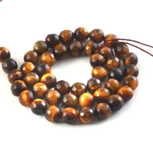 8mm Faceted Tiger Eye Beads String – Natural Golden Brown Tiger Eye Round Beads for Jewellery Making (Wholesale)