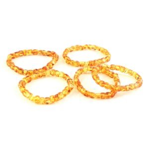 Natural Amber Cube Bracelet – Honey Yellow Transparent Gemstone Cube Beads Stretch Bracelet for Men & Women (Wholesale)