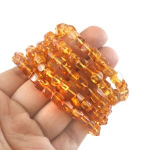 Natural Amber Cube Bracelet – Honey Yellow Transparent Gemstone Cube Beads Stretch Bracelet for Men & Women (Wholesale)