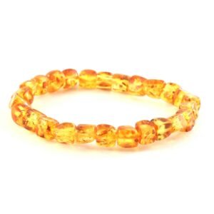 Natural Amber Cube Bracelet – Honey Yellow Transparent Gemstone Cube Beads Stretch Bracelet for Men & Women (Wholesale)