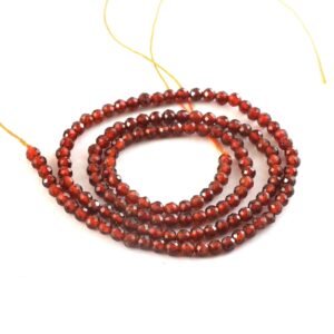 3mm Natural Hessonite Faceted Beads String – Cinnamon Orange Brown Round Gemstone Loose Beads for Jewellery Making (Wholesale)
