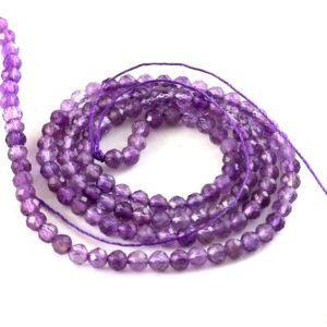3mm Natural Amethyst Faceted Beads String – Purple Round Gemstone Loose Beads for Jewellery Making (Wholesale)