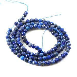 3mm Natural Lapis Lazuli Faceted Beads String – Deep Blue Round Gemstone Loose Beads for Jewellery Making (Wholesale)