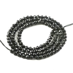 3mm Natural Black Spinel Faceted Beads String – Jet Black Round Gemstone Loose Beads for Jewellery Making (Wholesale