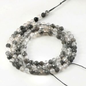 3mm Natural Black Rutile Quartz Faceted Beads String – Grey Clear Round Gemstone Loose Beads for Jewellery Making (Wholesale)