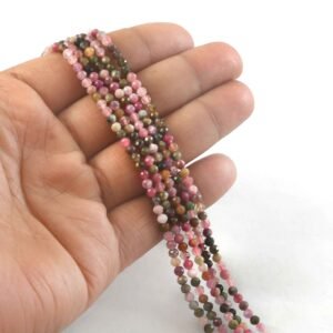 3mm Natural Multi Tourmaline Faceted Beads String – Mixed Color Round Gemstone Loose Beads for Jewellery Making (Wholesale)