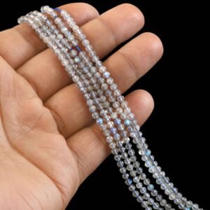 3mm Natural Labradorite Faceted Beads String – Flashy Grey Blue Round Gemstone Loose Beads for Jewellery Making (Wholesale)