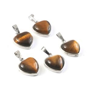 Natural Yellow Tiger Eye Heart Pendant – Golden Brown Gemstone Heart Charm for Jewellery Making & Resale (Wholesale)